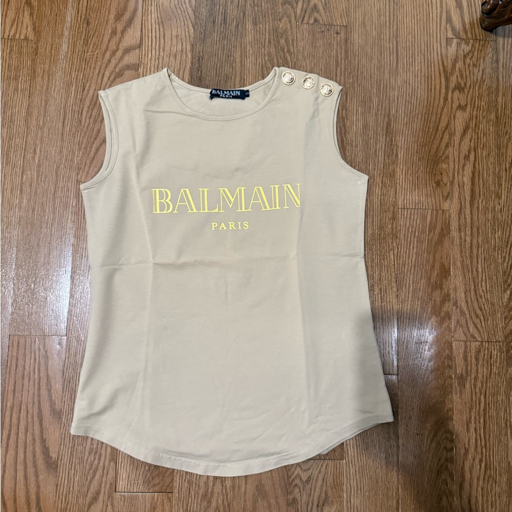 Balmain Tan Tee with Gold Accents